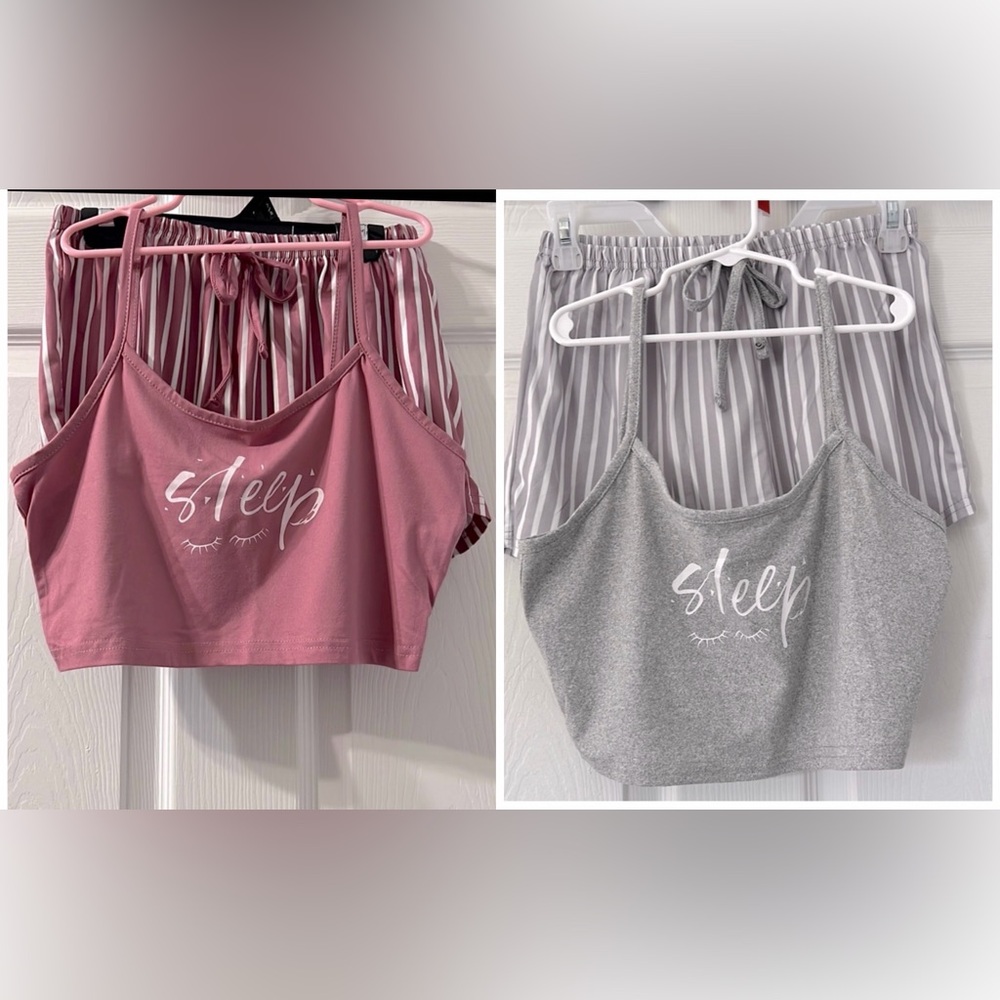 Shein 2 Sets Of Crop Tank Top With Shorts Pajamas! 4 Pieces Size M!